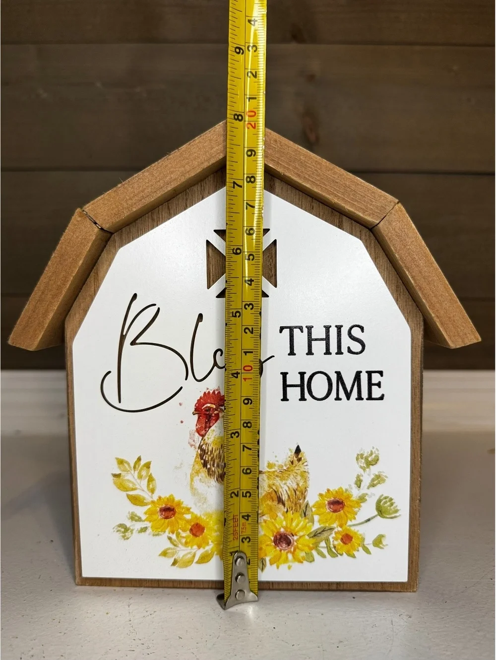 Farmhouse Barn Sign - Bless This Home Rooster & Sunflowers 8
